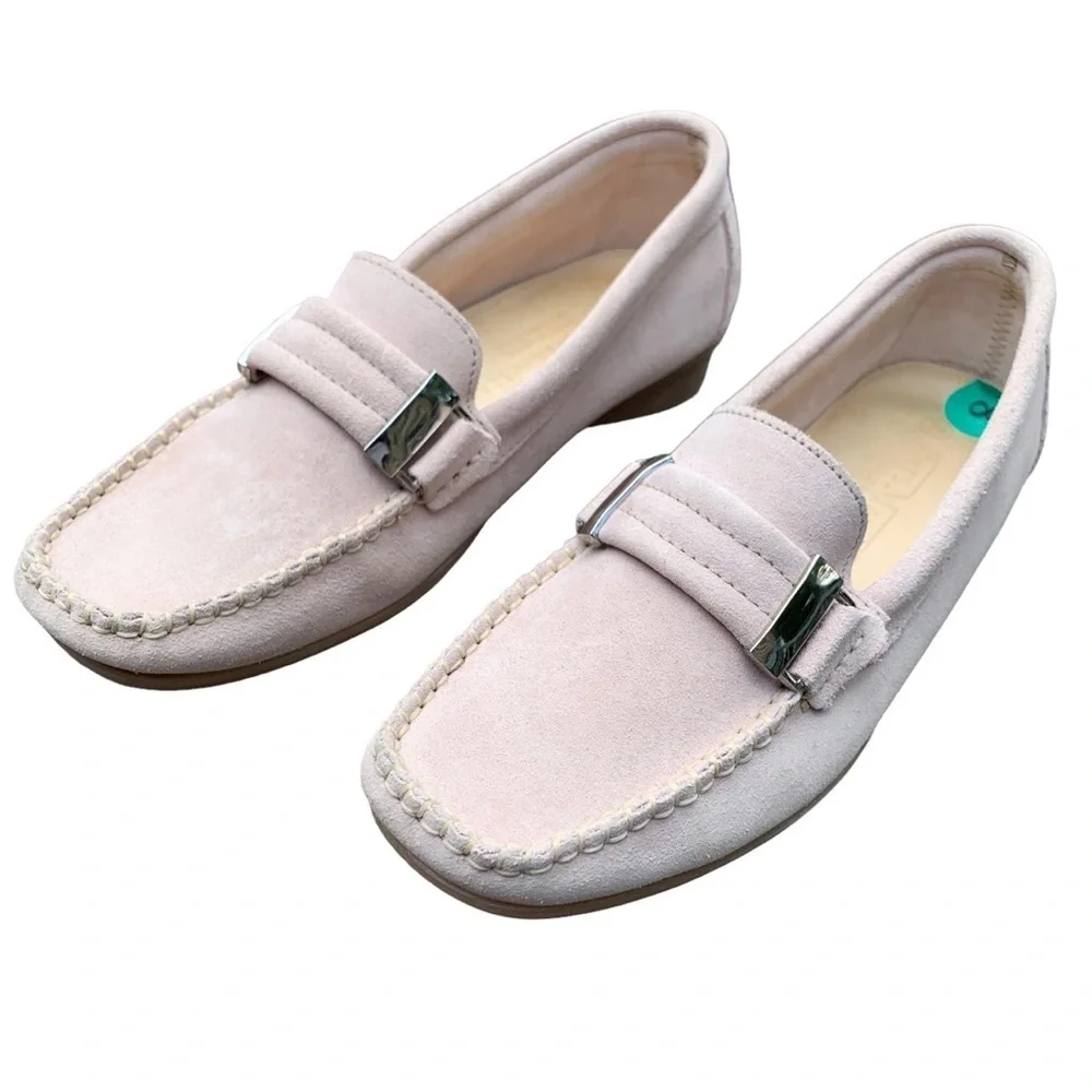 PIERRO MASETTI Kiowa Blush Pink Suede Moc Driving Loafers Shoes 39 US 8-8.5